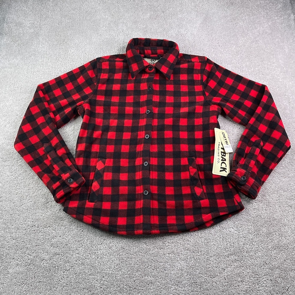NEW Outback Trading Top Womens Medium Red Buffalo‎ Plaid Fleece Ladies Big Shirt